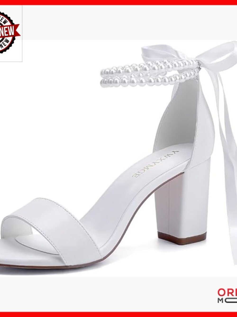 Pearl Block Heel Wedding Sandals for Bride Chunky Heels Open Toe